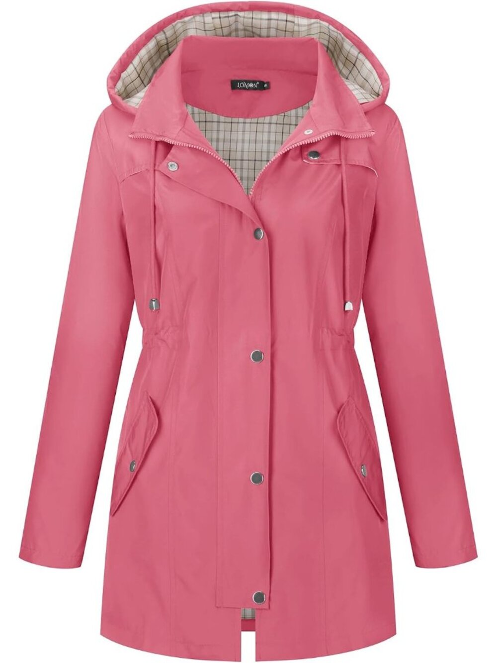 Women's Pink Long Sleeve Lined Jacket Lightweight Hood Jacket Rain Trench Coats - Picture 4 of 5